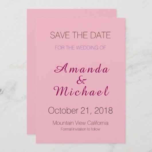 Save The Date Enregistrer la date Mariage rose élégante calligra (Devant / Derrière)