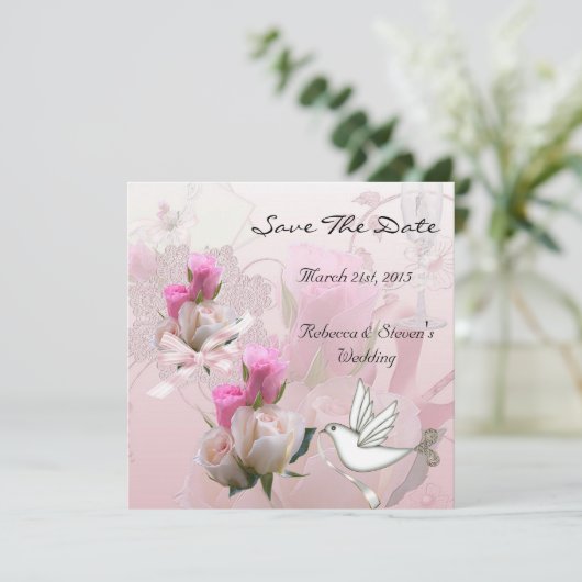 Save The Date Enregistrer La Date Mariage Rose Fleurs Blanches D (Debout devant)