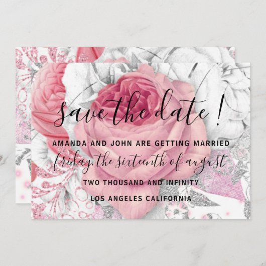 Save The Date Enregistrer la date Mariage Rose  PinK Blanc (Devant / Derrière)