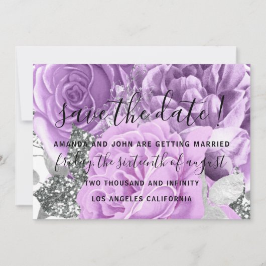 Save The Date Enregistrer la date Mariage Roses de mariée violet (Devant)