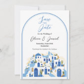 Save The Date Enregistrer la date mariage Santorin Grèce Bleu Bl (Devant)