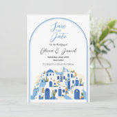 Save The Date Enregistrer la date mariage Santorin Grèce Bleu Bl (Debout devant)