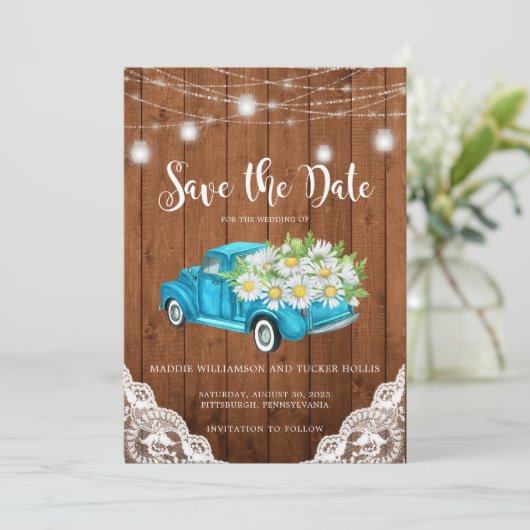 Save The Date Enregistrer la date Mason Jar Lights Wood Lace Pho (Debout devant)