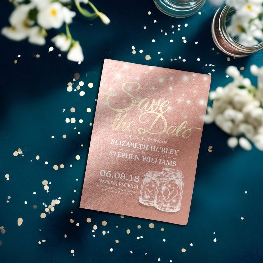 Save The Date Enregistrer La Date Mason Jars & String Lights Ros