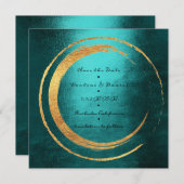 Save The Date Enregistrer La Date Minimum Turquoise Gold Wreath (Devant / Derrière)
