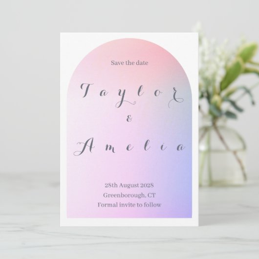 Save The Date Enregistrer la date moderne Boho Arch rose Lilac (Debout devant)