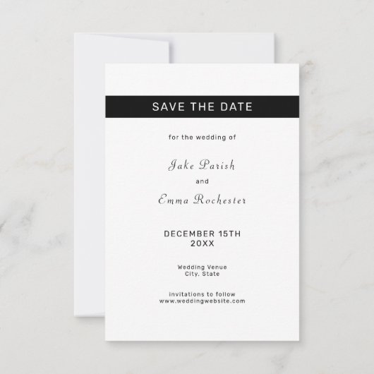 Save The Date Enregistrer la date Moderne Monogramme Noir Blancs (Dos)