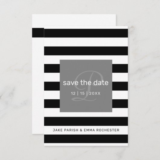 Save The Date Enregistrer la date Moderne Monogramme Noir Blancs (Devant / Derrière)