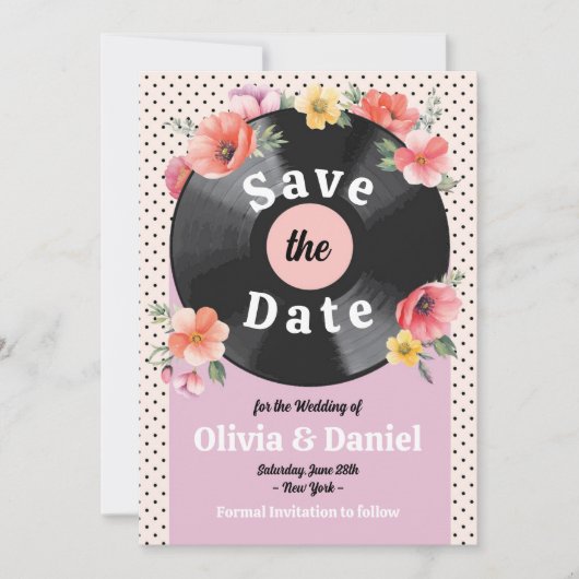 Save The Date Enregistrer la date musique disque mariage floral  (Devant)
