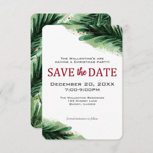 Save The Date Enregistrer la date Noël Pine Aquarelle fête | (Devant / Derrière)