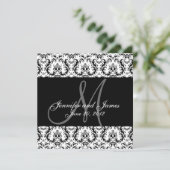 Save The Date Enregistrer la date Noir Damask Monogramme (Debout devant)