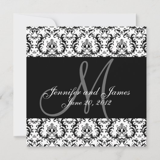 Save The Date Enregistrer la date Noir Damask Monogramme (Devant)