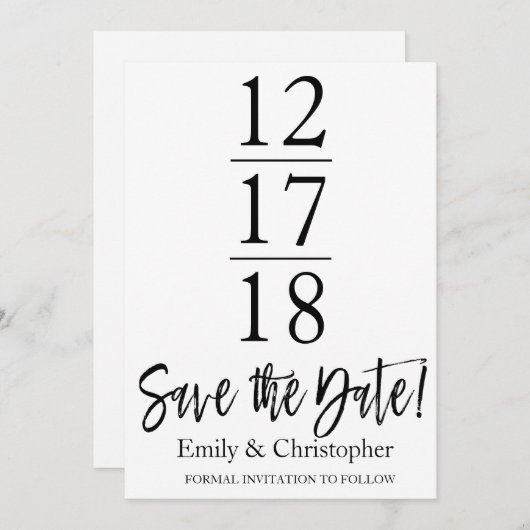 Save The Date Enregistrer la date noir et blanc Script moderne (Devant / Derrière)