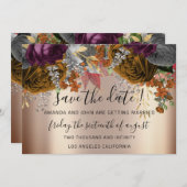 Save The Date Enregistrer La Date Or Floral Rose Automne (Devant / Derrière)