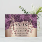 Save The Date Enregistrer La Date Or Floral Roses Automne Purple (Debout devant)