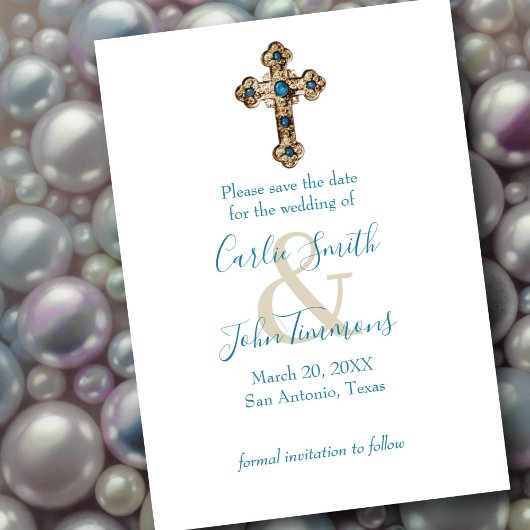 Save The Date Enregistrer la date Ornate Bijoux Croix Or Bleu