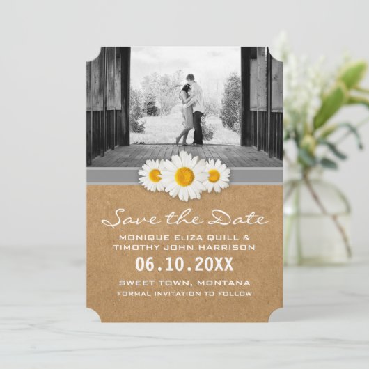 Save The Date Enregistrer la date - Papier rustique et marguerit (Debout devant)