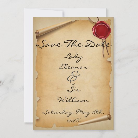 Save The Date Enregistrer la date Parchemin Médiéval Défiler Sce (Devant)