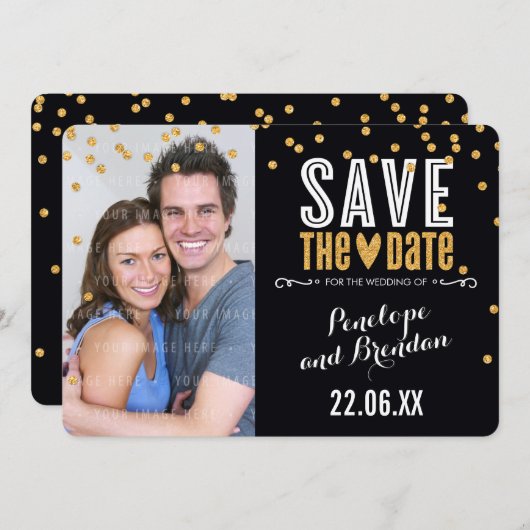 Save The Date ENREGISTRER LA DATE parties scintillant d'or confe (Devant / Derrière)
