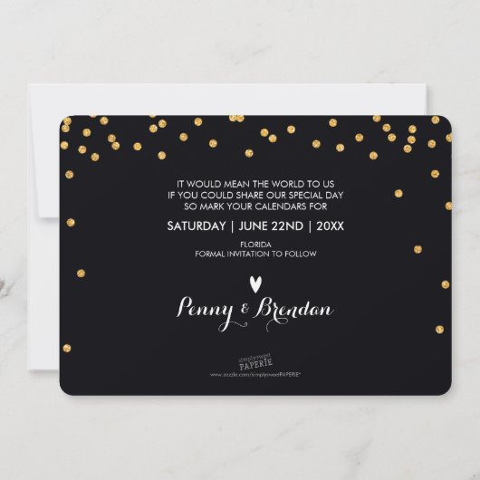 Save The Date ENREGISTRER LA DATE parties scintillant d'or confe (Dos)