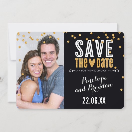 Save The Date ENREGISTRER LA DATE parties scintillant d'or confe (Devant)