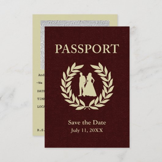 Save The Date enregistrer la date passeport mariage (Devant / Derrière)