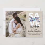 Save The Date Enregistrer la date Photo Plutôt Violet Fleurs Ble (Devant)