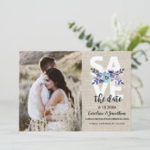 Save The Date Enregistrer la date Photo Plutôt Violet Fleurs Ble (Debout devant)