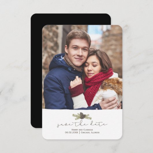 Save The Date Enregistrer La Date Pine Cône & Boughs Mariage D'H (Devant / Derrière)