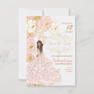 Save The Date Enregistrer la date Pink Gold Quinceanera Floral