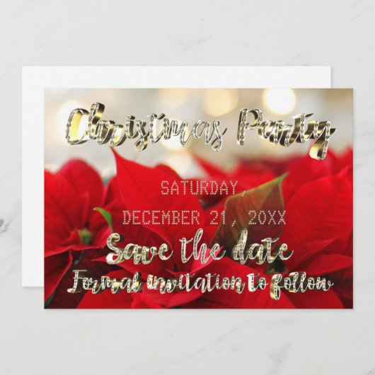 Save The Date Enregistrer La Date Poinsettia Red Gold Christmas (Devant / Derrière)