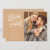 Save The Date Enregistrer la date Pretty Hand Script Photo Polka (Devant / Derrière)