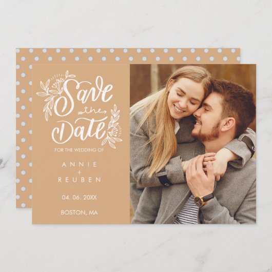 Save The Date Enregistrer la date Pretty Hand Script Photo Polka (Devant / Derrière)