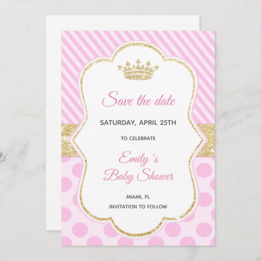 Save The Date Enregistrer La Date Princess Parties scintillant R (Devant / Derrière)