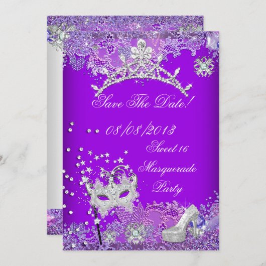 Save The Date Enregistrer La Date Purple Sweet sixteen 16 Masque (Devant / Derrière)