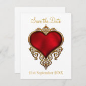 Save The Date Enregistrer la date Red Gold Heart White (Devant / Derrière)
