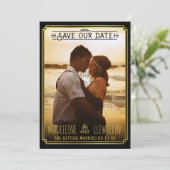 Save The Date Enregistrer la date Retro Black Gold Deco Mariage  (Debout devant)