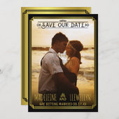 Save The Date Enregistrer la date Retro Black Gold Deco Mariage  (Devant / Derrière)