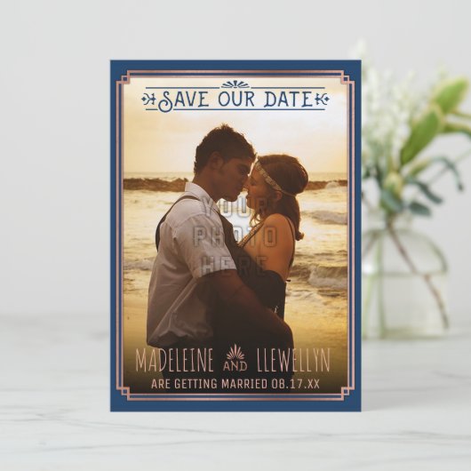 Save The Date Enregistrer la date Retro Rose Gold Déco Mariage P (Debout devant)