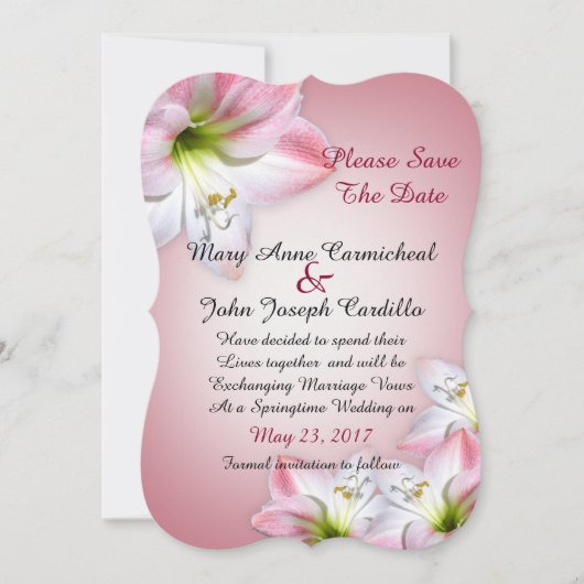 Save The Date Enregistrer la date rose amaryllis (Devant)