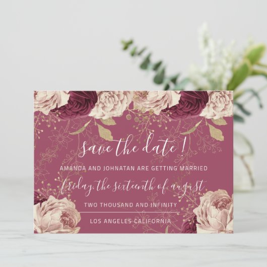 Save The Date Enregistrer La Date Rose Bourgogne Rose Roses Mars (Debout devant)