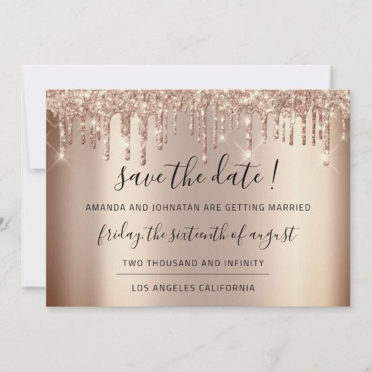 Save The Date Enregistrer La Date Rose Gold Drives Parties scint (Devant)