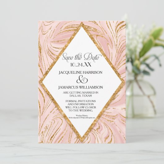 Save The Date Enregistrer la date Rose Gold Faux Parties scintil (Debout devant)