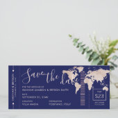 Save The Date Enregistrer la date Rose Gold World Map Pass d'emb (Debout devant)