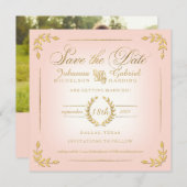 Save The Date Enregistrer la date, rose n Gold Laurel Leaf Typog (Devant / Derrière)