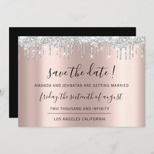 Save The Date Enregistrer la date Rose noir gris argenté gris gr (Devant / Derrière)