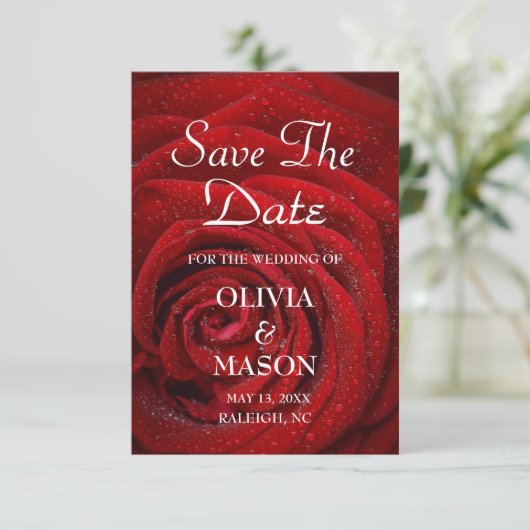 Save The Date Enregistrer la date - Rose rouge texturé (Debout devant)