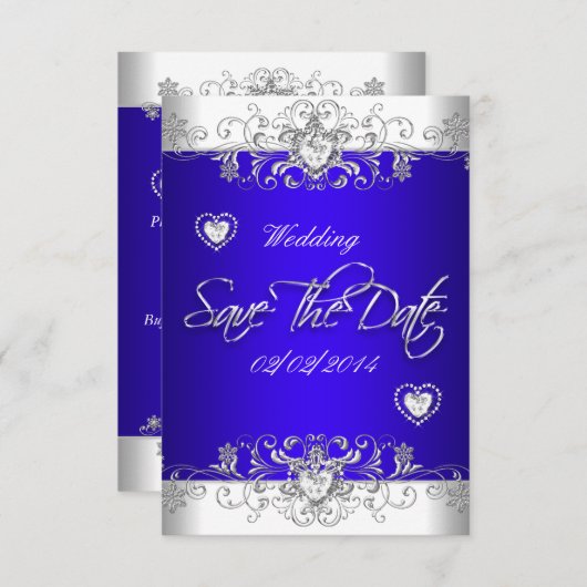 Save The Date Enregistrer la date Royal bleu Mariage Blanc Diamo (Devant / Derrière)