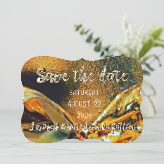 Save The Date Enregistrer La Date Ruban Gold Script Wedding Part (Debout devant)