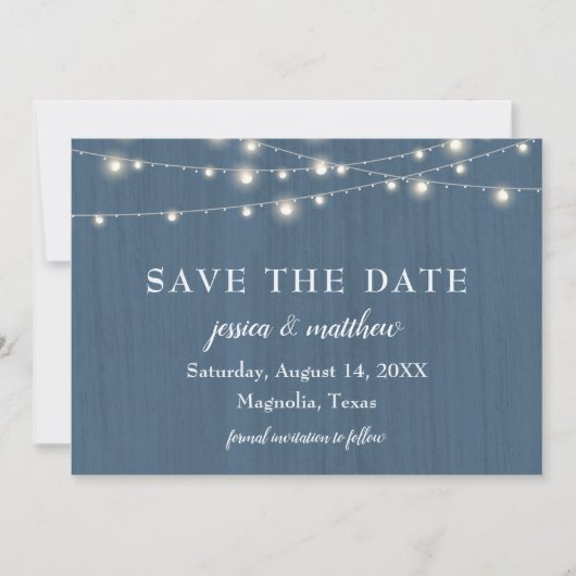 Save The Date Enregistrer la date Rustic Blue Farmhouse Lights (Devant)